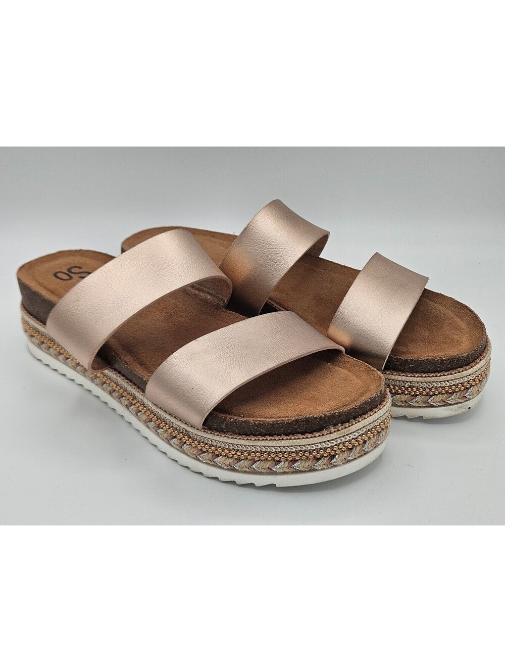 SO Rose Gold Double Strap Platform Slide Sandals Sz 6.5M